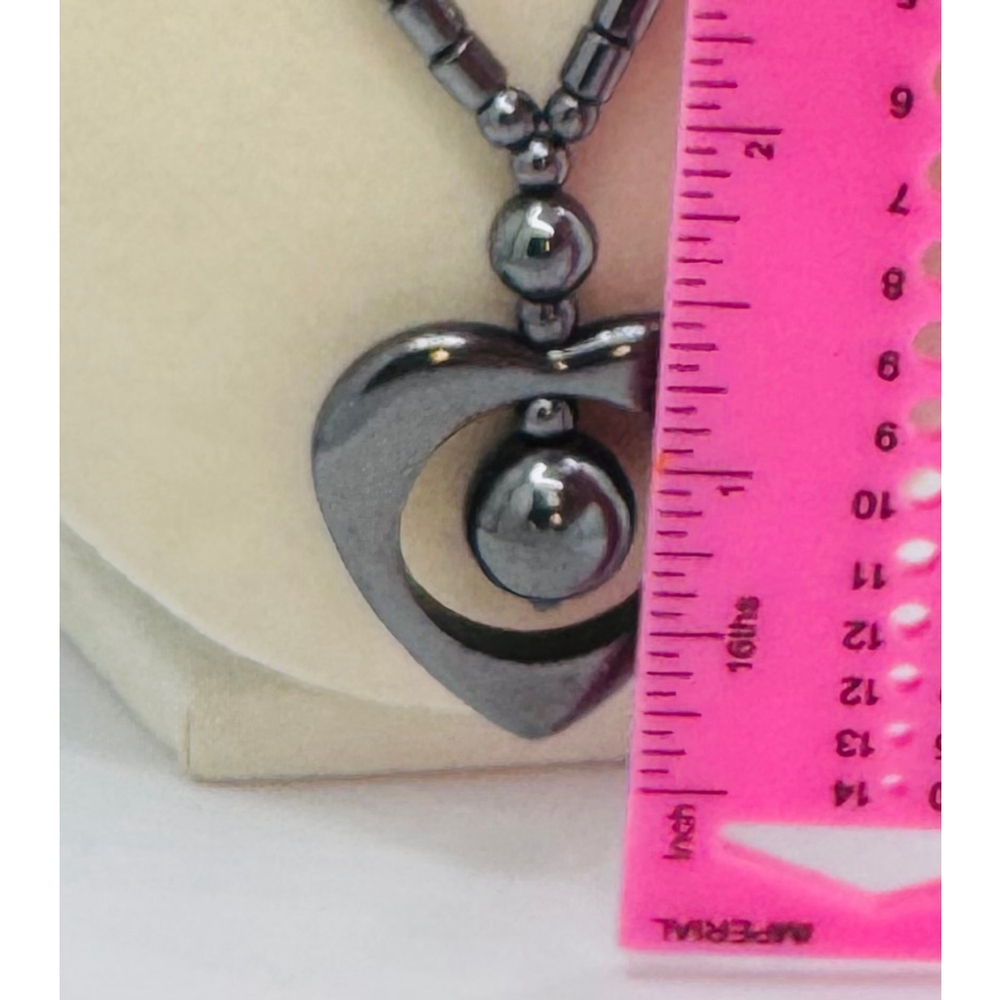 Hematite Heart Pendant Necklace Vintage – 17” - Picture 4 of 5
